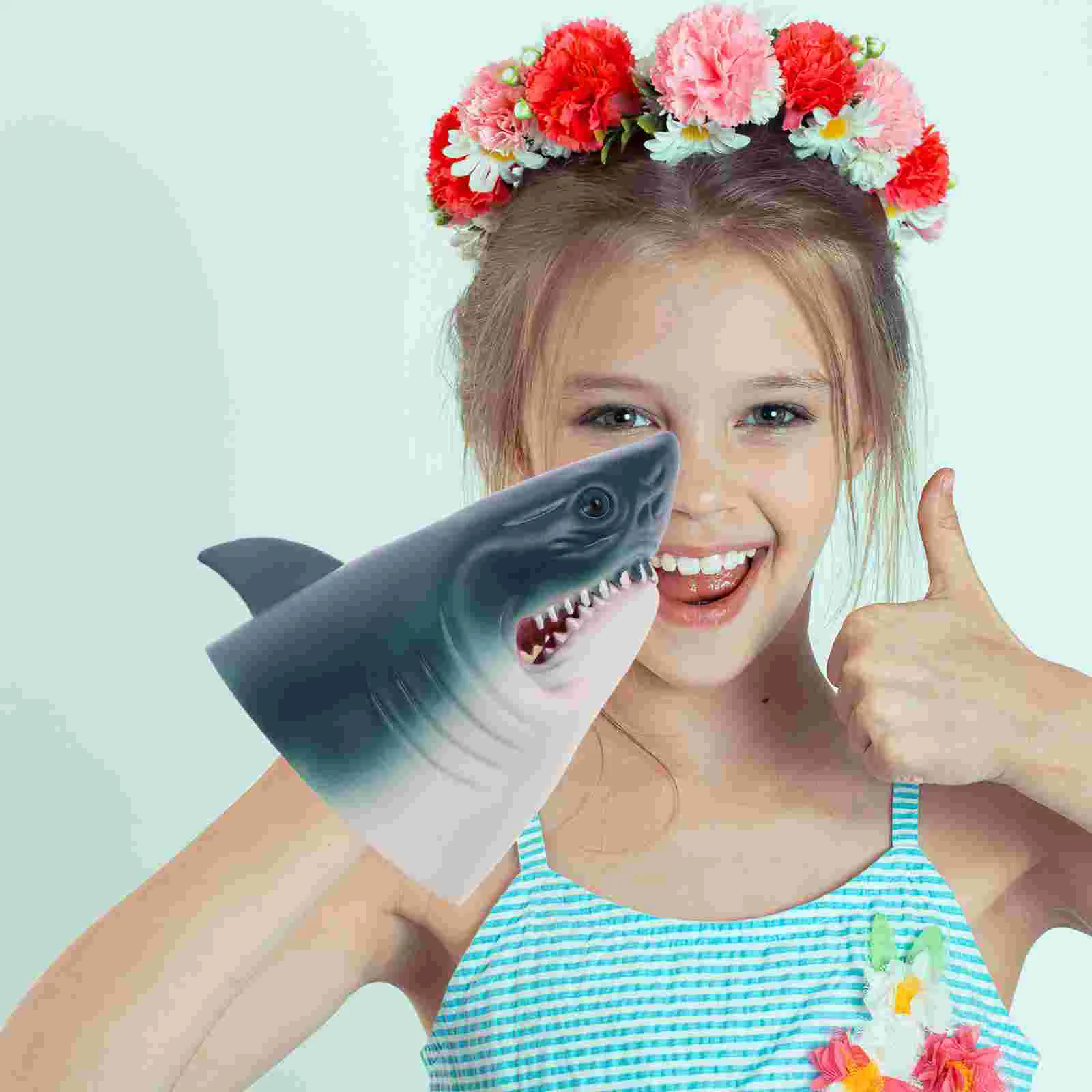 Storytelling Rubber Puppet Interactive Animal Hand Puppet Cartoon Rubber Shark Hand Puppet shark puppet hand