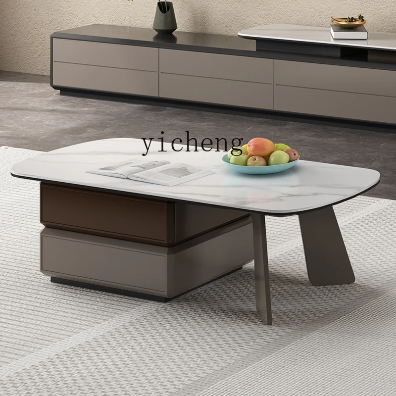 BB Simple Modern Light Luxury Square Rotating Tea Table Italian Rock Slab Coffee Table Combination Living Room Small Apartment