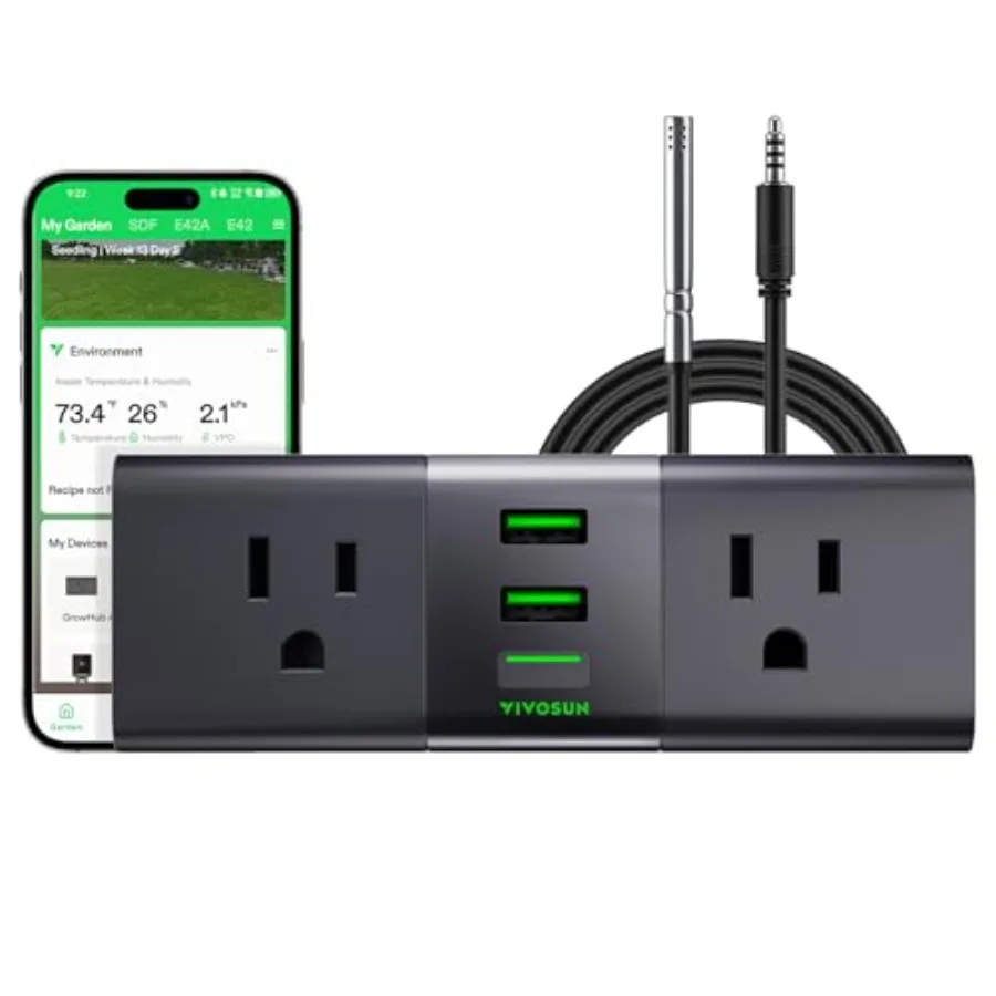 

Outlet Controller with Temperature and Humidity Sensor Probe, Smart Environmental WiFi-Controller, Smart Plug, Thermostat, 15A