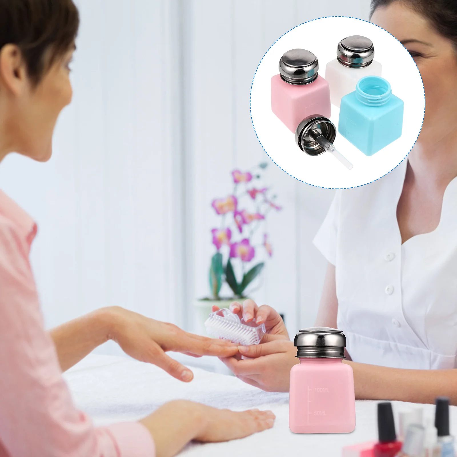 

3Pcs 100Ml Empty Press Bottle Lightweight Travel Size Pressing Pump Bottle for Nail Care and Liquid Dispensing