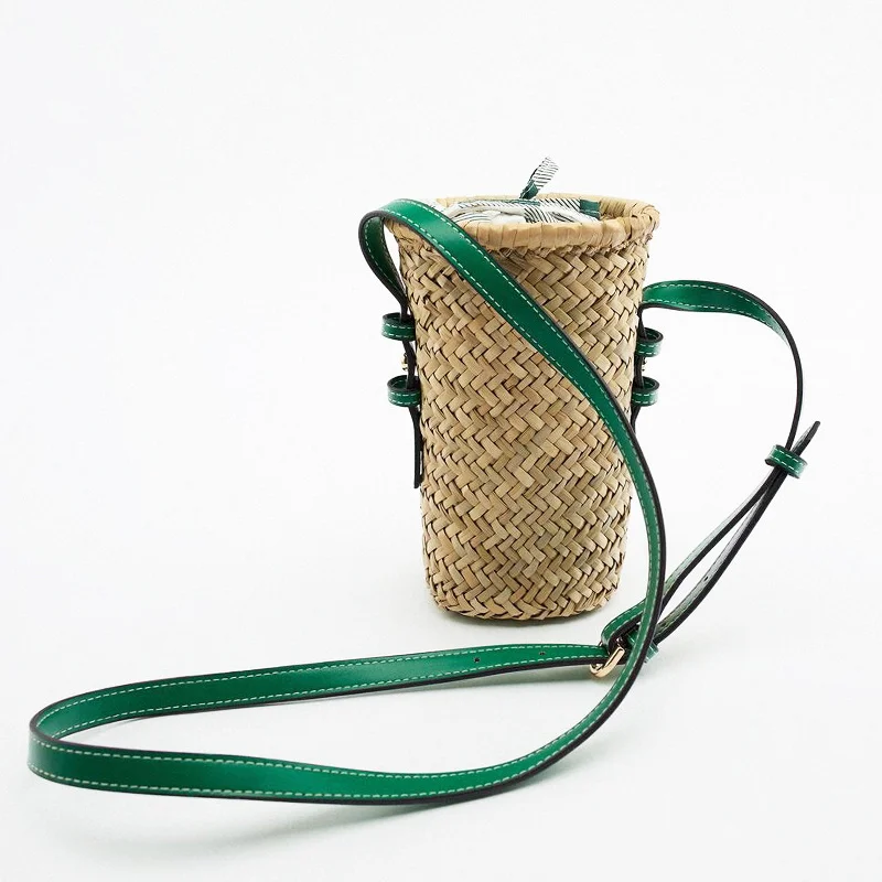 New Mini Hollow Out Long Strap Manual Knitting Woman Messenger Bag Casual Flowers Bamboo Bucket Bag High Quality Phone Handbag