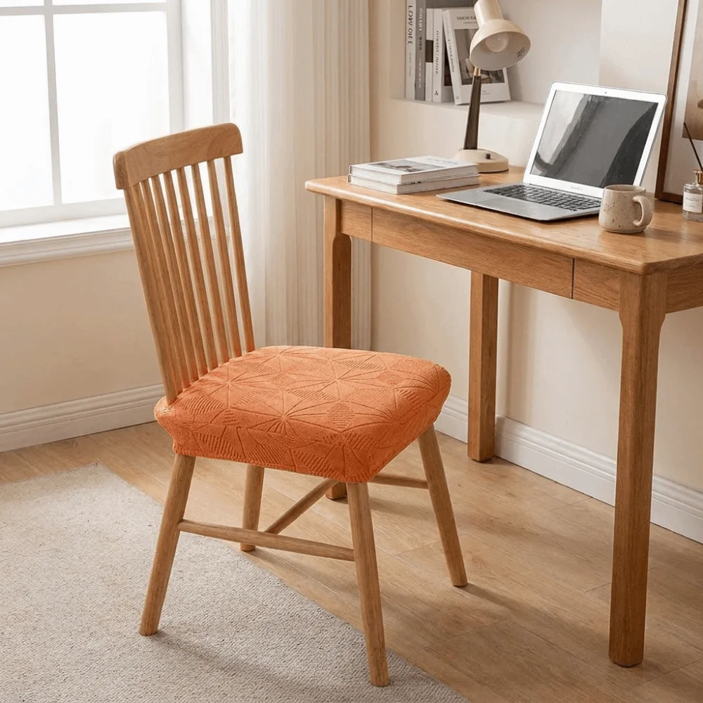 Elastic Jacquard Dining Chair Cover Polyester Non-Slip Chair Seat Case Six Pointed Star Pattern Removable Chair Slipcovers