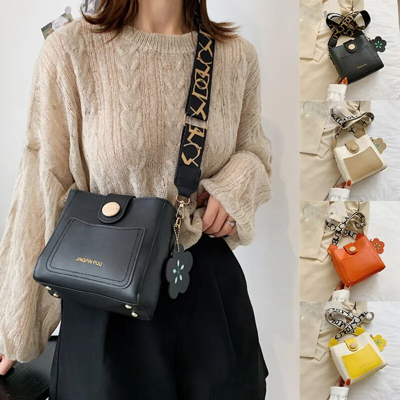 Fashion Wide Shoulder Bucket Contrast Color Womens Bag Simple One Shoulder Crossbody Bag Fashion Contrast Color Large Bag