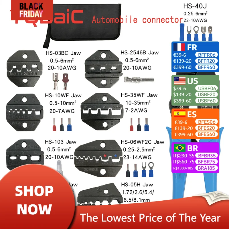 Crimping Pliers Cap/Coaxial Cable/Insulation Terminals Clamp Tools Kit HS-40J Multi Functional Replaceable Jaws Set