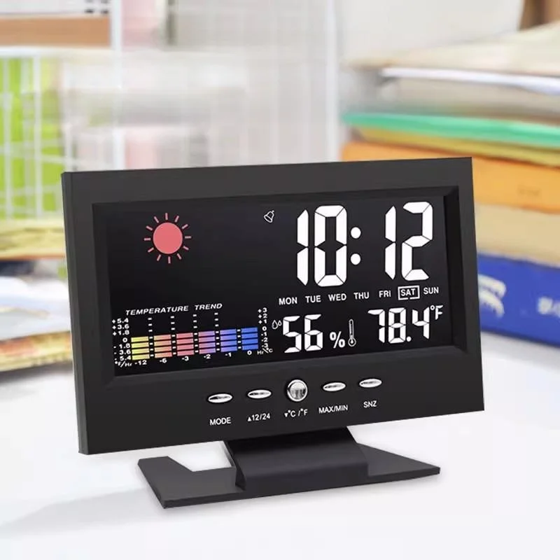 Multi-Function Sound-Controlled Weather Clock Digital Display Electronic Thermometer Humidity Meter Home Creative Color Scree...