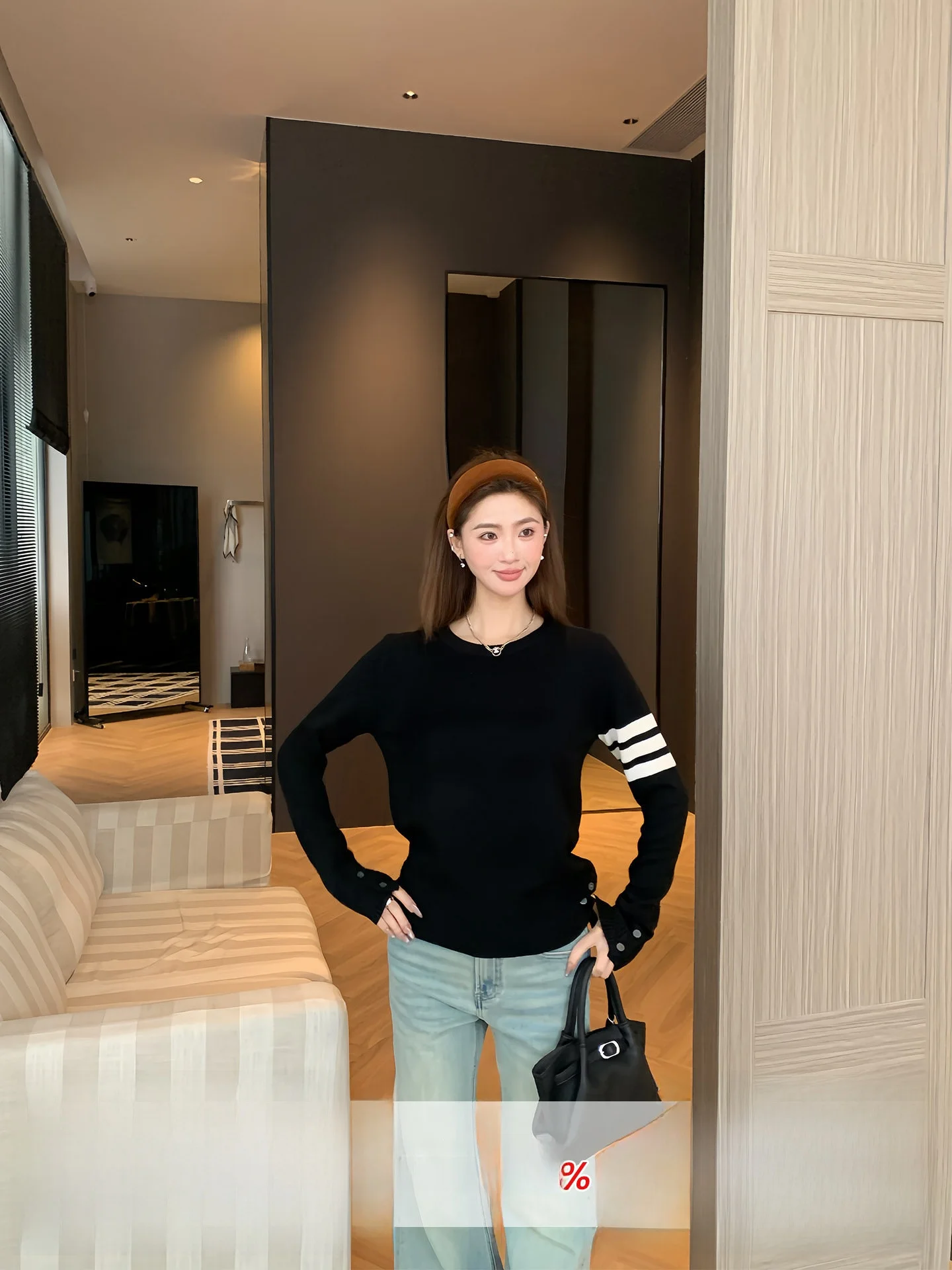 

Мягкий повседневный вязаный свитер в полоску для женщин, весна-осень, облегающий, с круглым вырезом, с длинными рукавами, трикотажная кофта