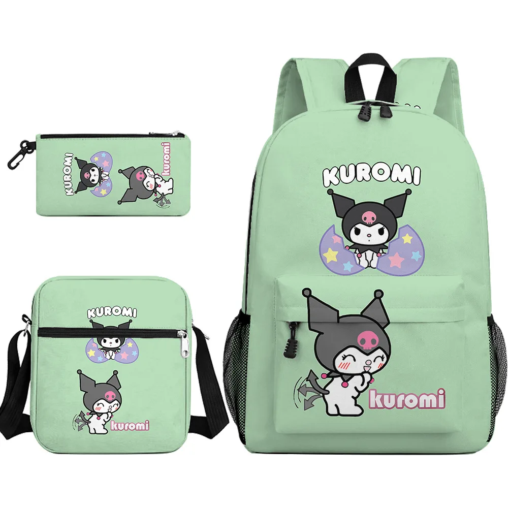 Sac à dos étanche en nylon Kuromi pour adolescents, cartable pour lycéens, filles et garçons, sac à dos pour ordinateur portable, 3 pièces