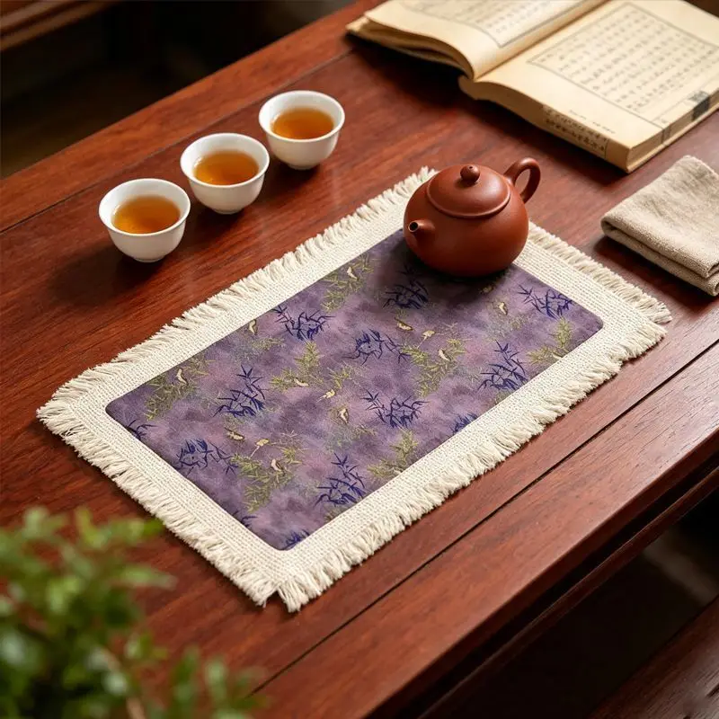 Tea mat tassel pad dry brew tea mat tea cloth tea mat Chinese style light luxury double layer tea mat water absorption