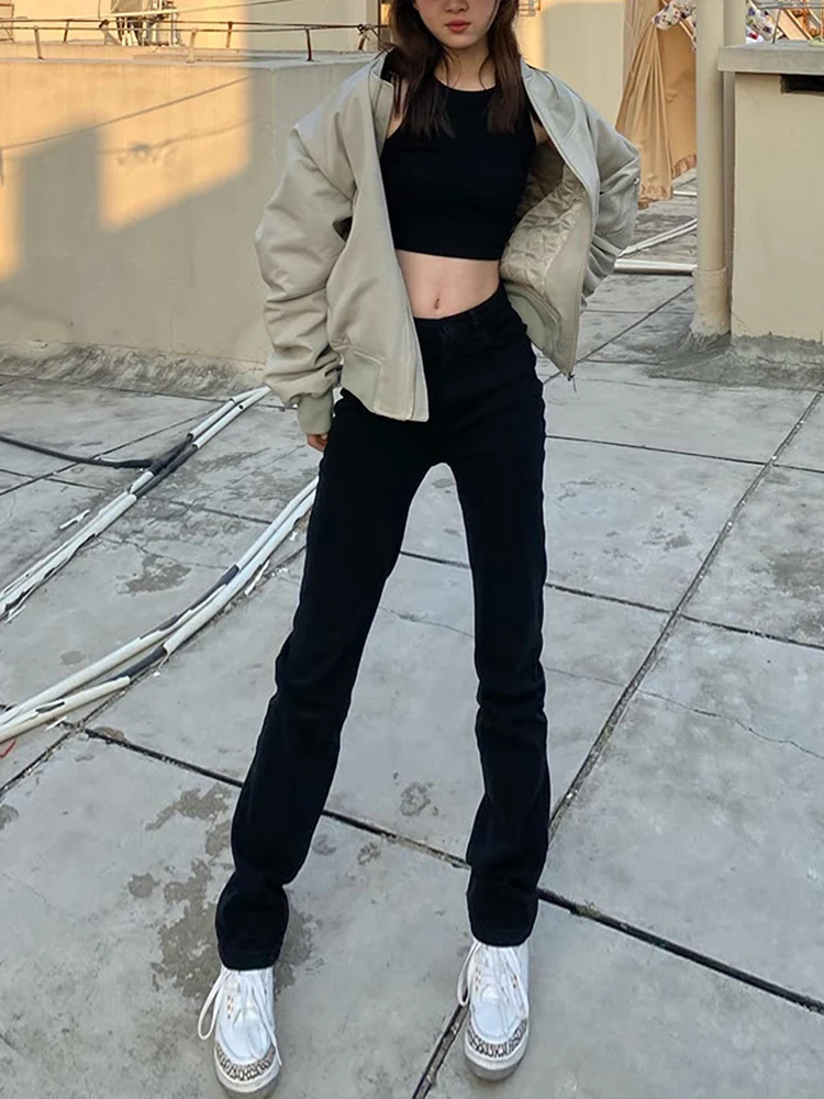 

Облегающие прямые джинсы с высокой талией, женские джинсы небольшого размера, осень-зима 2023, новинка Sle для похудения, на подкладке для сигарет...