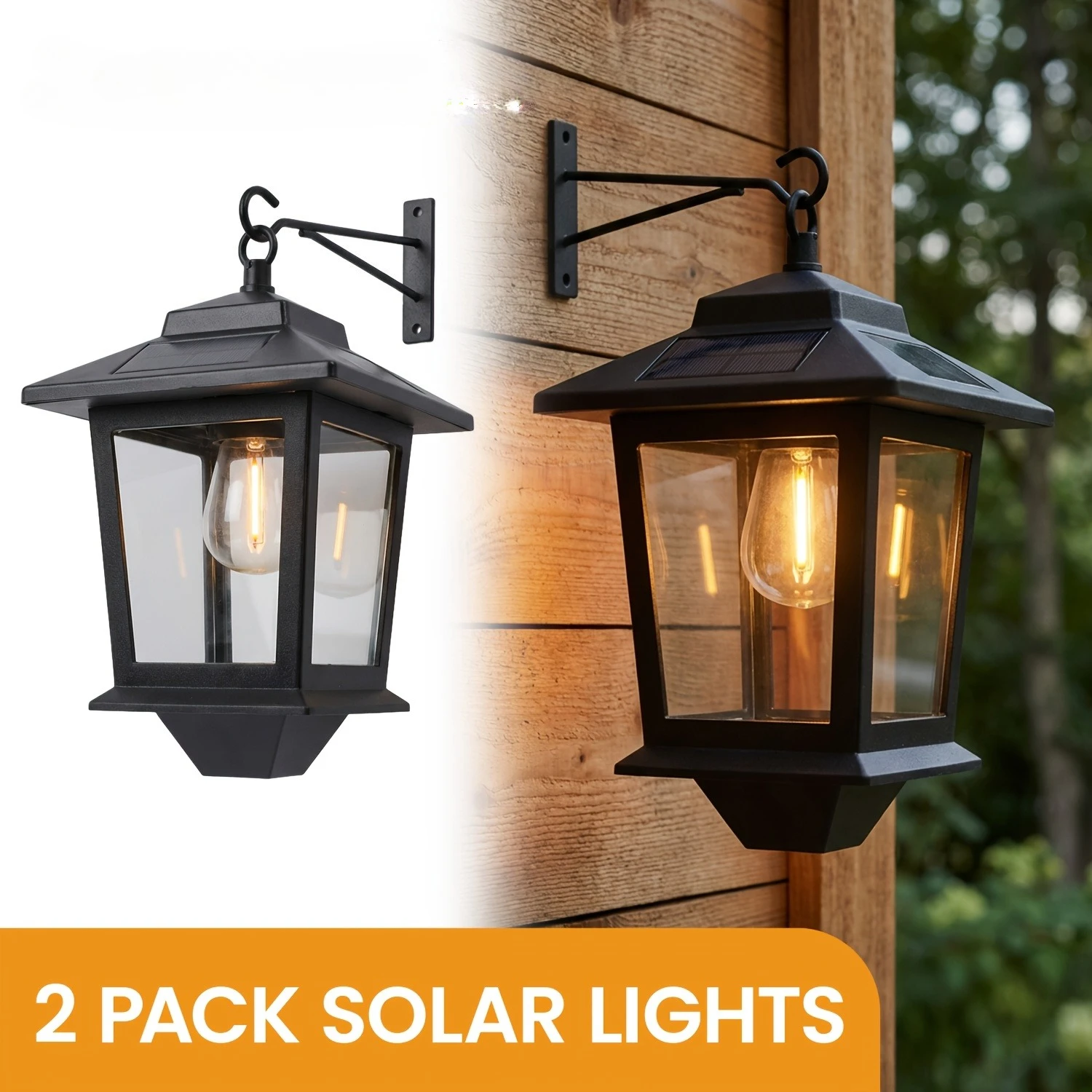 Solar with Glass Bulbs – OutdoorDusk-to-Dawn LED Outdoor Wall Lights, Rust-proof Wall Lights with Hooks; Suitable for Gardens,