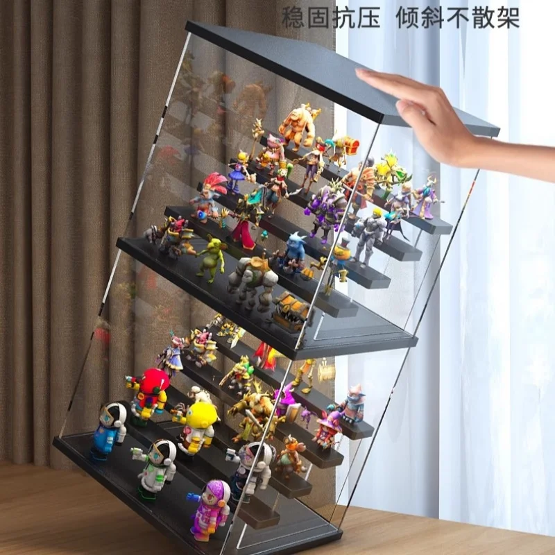 Clear Acrylic Black Display Case for LABUBU Doll Figures with LED Light, Display Box for POPMART The Monsters for Collectibles