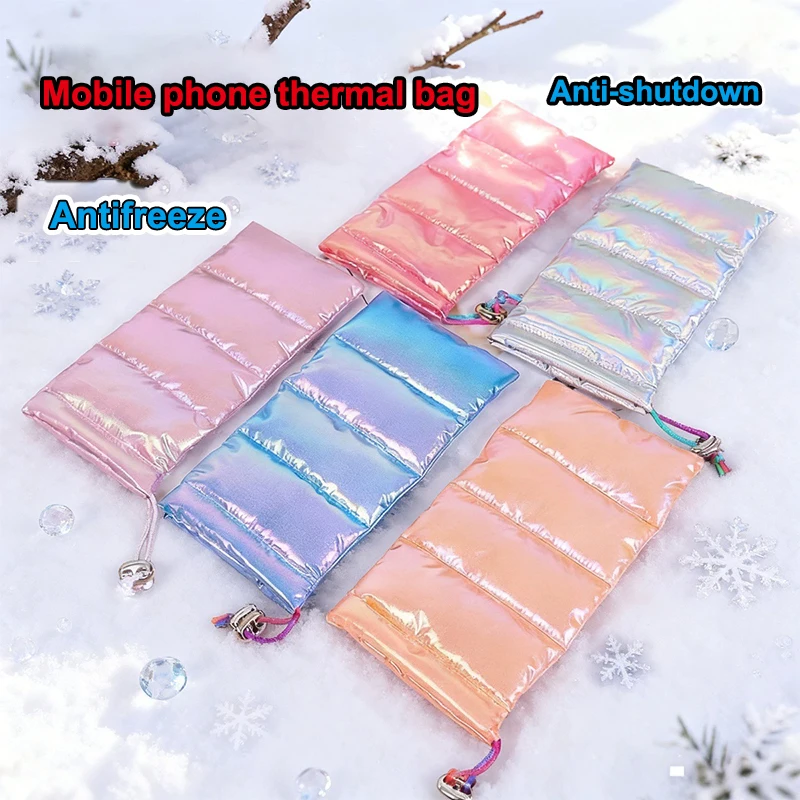 Thermal Phone Case Down Cotton Thermal Warm Cellphone Pouch With Drawstring Outdoor Phone Cover Bags Accessory For Overheating C view 3