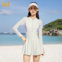 361Women One Piece Long Sleeve Professional Quick-Drying Push Up Surfing Swim Skirts Female Sexy Front Zipper Beach Rash Guard