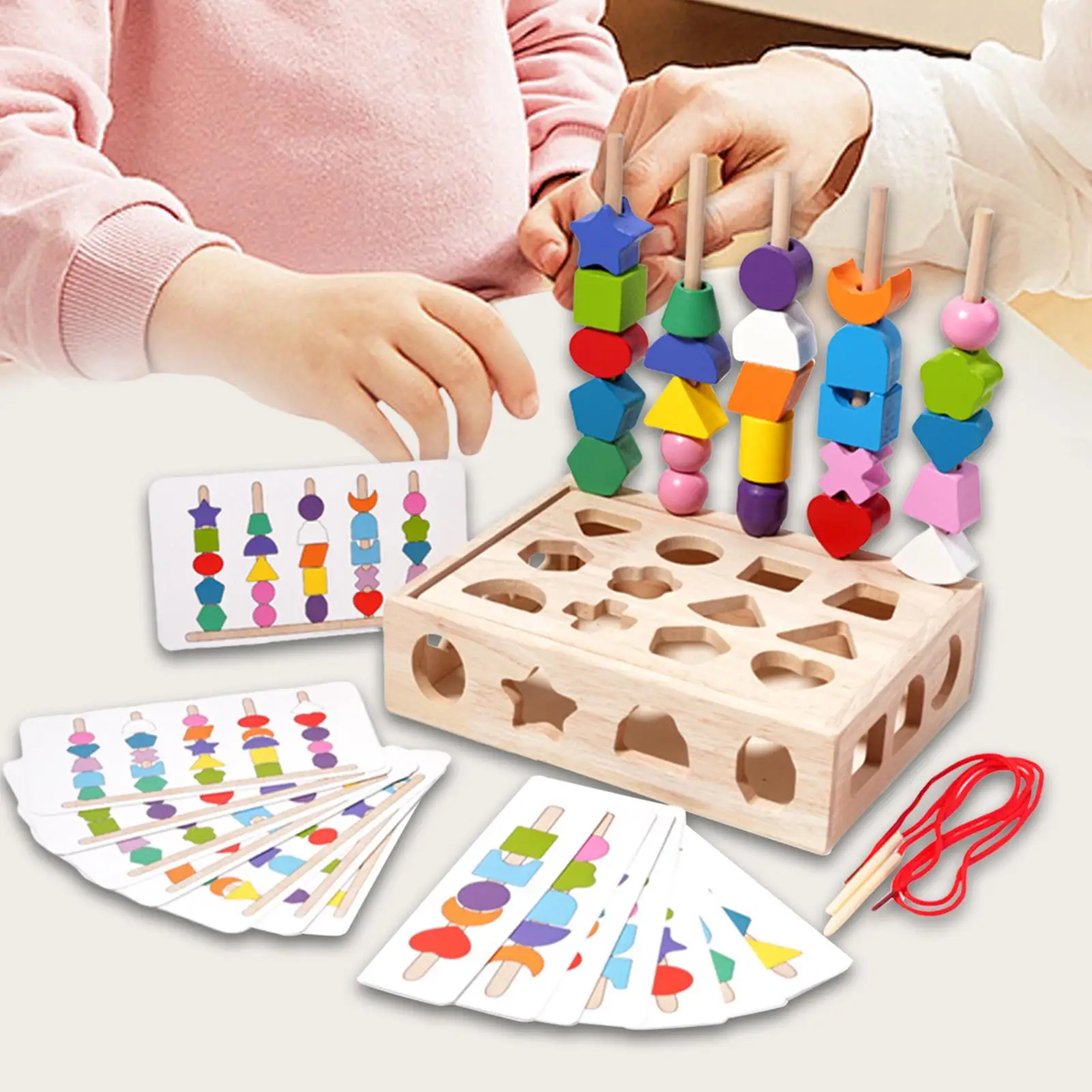 Montessori Wooden Beads Sequenciamento Toy Set para crianças, meninos e meninas Birthday Gift