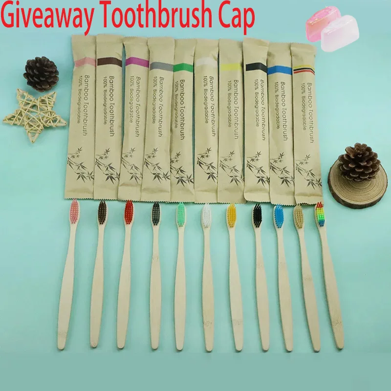 Cepillo de dientes colorido Natural, cerdas suaves ecológicas, cepillo de dientes de bambú, carbón de bambú, diente vegano, cuidado Dental, sin plástico, 10 Uds.