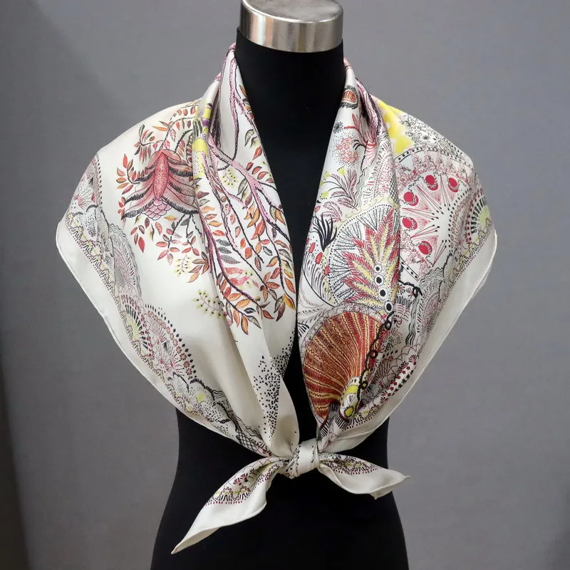 Double Sided 90 Silk Scarf Neckerchief 100% Silk Bandana Scarf Shawl 'Colorful Life Tree'