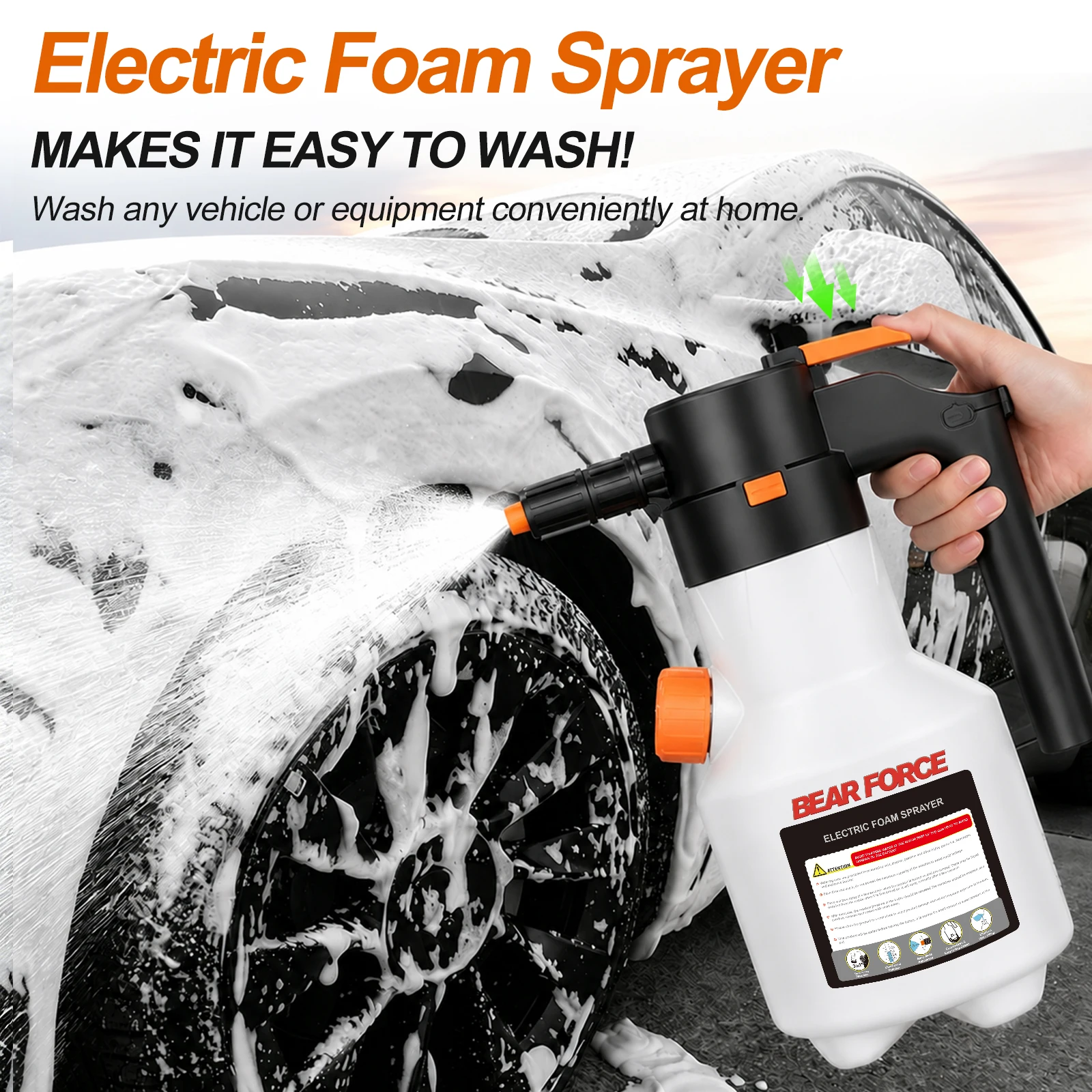 2L Electric Foam Sprayer, 3000mAh USB Rechargeable with Side Pour Spout, Foam Cannon for Car Wash Auto Detailing Garden Cleaning view 3