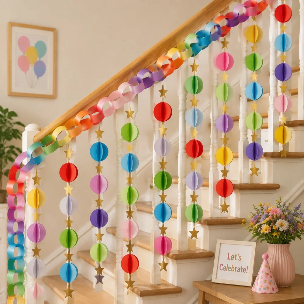 Hängende Partydekorationen Papierketten-Girlande Vorgeschnittene Papierstreifen für DIY-Bastelarbeiten aus Papier für Geburtstagsfeiern – Detail 5