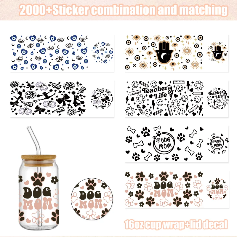 

UV DTF 16oz Cup Wraps Libbey Glass Can Bamboo Lid Cover Adhesive Vinyl Stickers