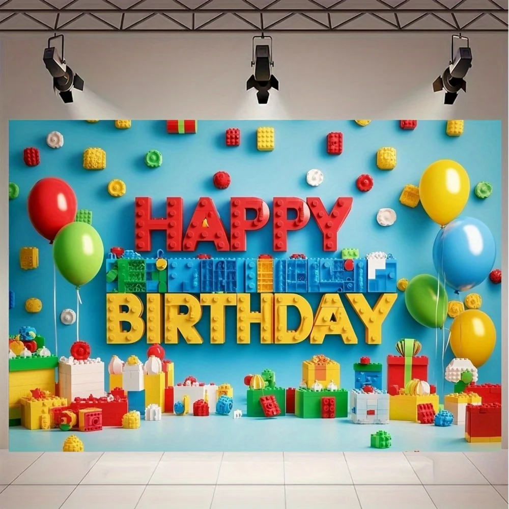 1 bunte Blöcke und Ballon „Happy Birthday“-Banner – lebendige Party-Dekoration, SS
