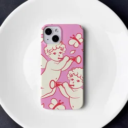 Ins Korean Pink Butterfly Cute Phone Case for iPhone 16 15 14 13 12 11 Pro Max XS XR XSMax 6 7 8 Plus Glossy HD Hard PC Cover