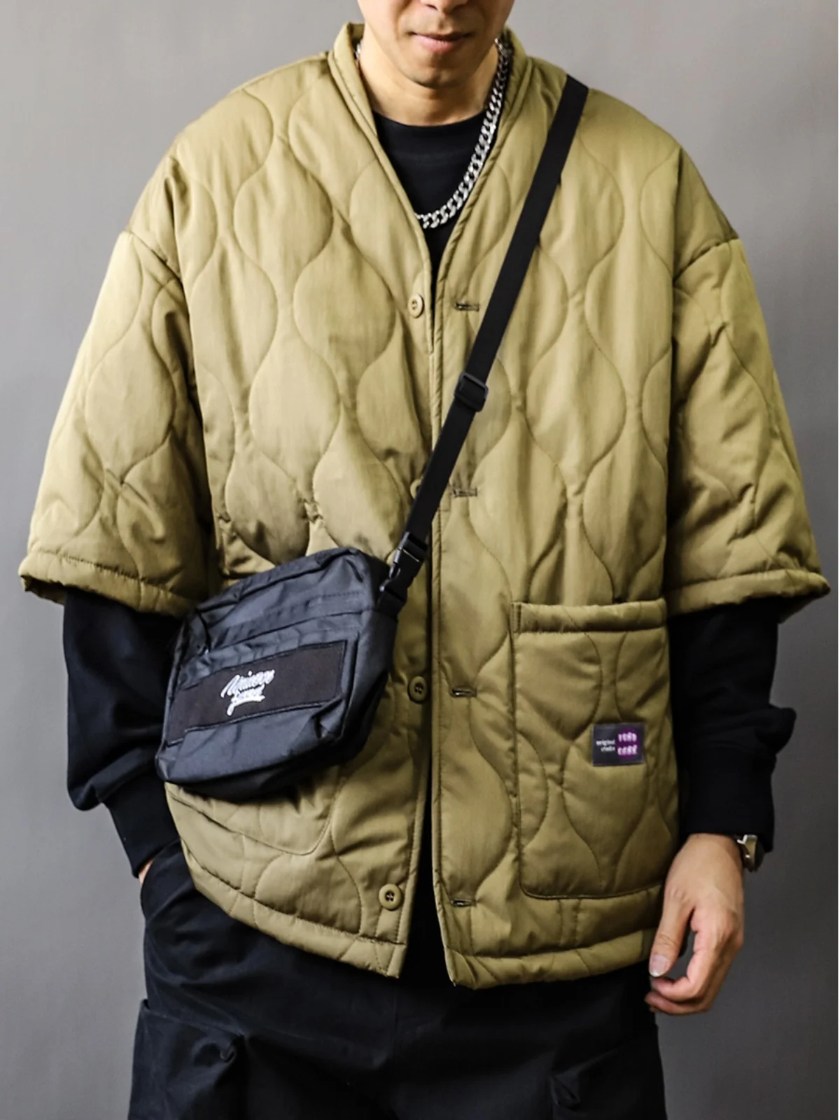 Daopao Cotton Jacket Men's Autumn/Winter Japanese Half Sleeve 2024 New Chinese Retro Large Loose Trendy Brand