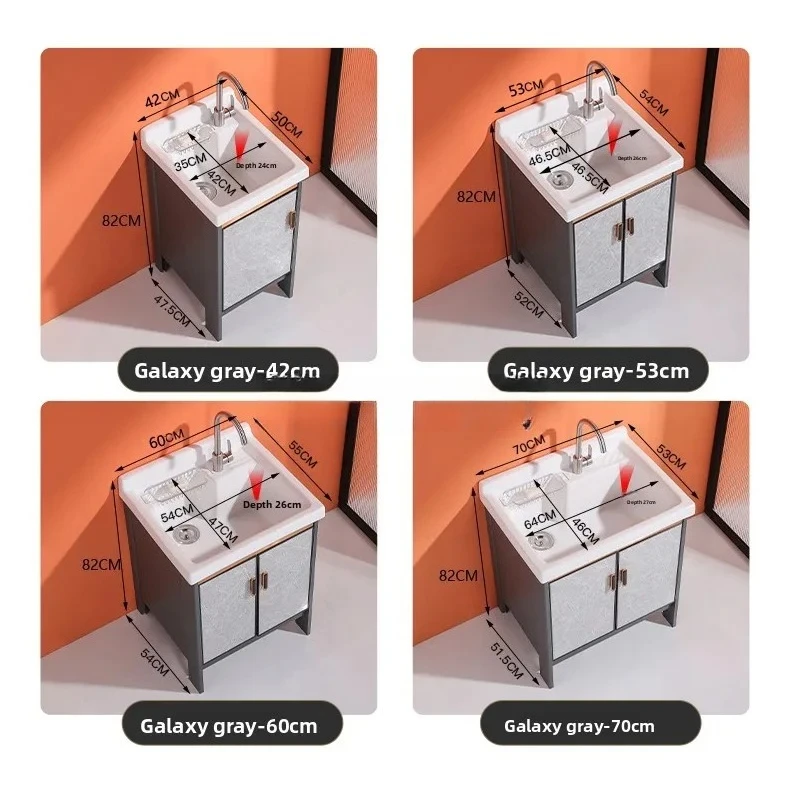 HJ Space Aluminum Balcony Deepened Laundry Pool Ceramic Integrated Floor Laundry Sink Small Unit