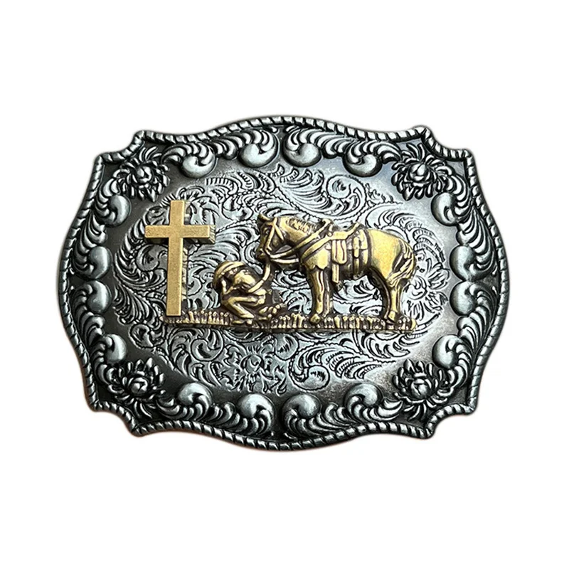 Lead the horse prayer cross belt buckle Western ethnic style