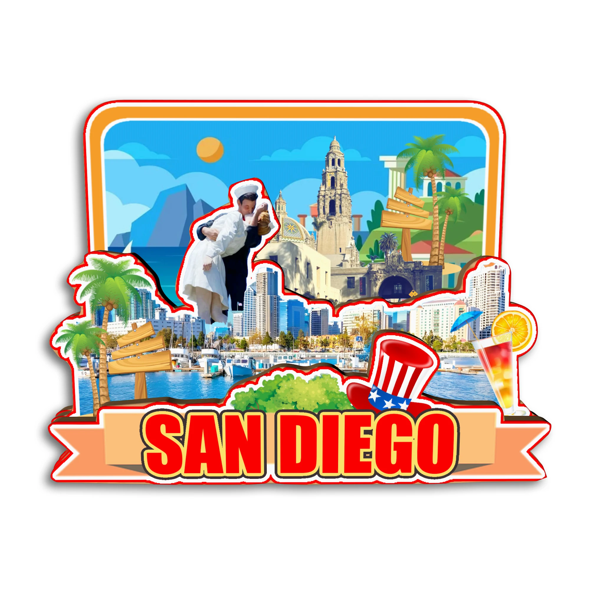 سان دييغو سكرامنتو سان خوسيه كاليفورنيا الولايات المتحدة الأمريكية مغناطيس الثلاجة هدية تذكارية للسفر ثلاجة ديكور Handmarde #4