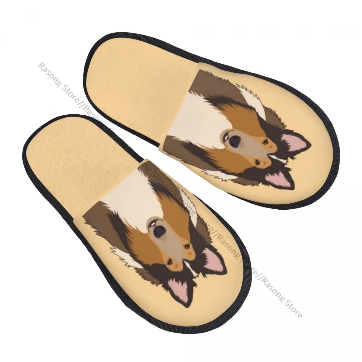 Indoor Rough Collie Dog Warm Slippers Home Plush Slippers Home Soft Fluffy Slippers