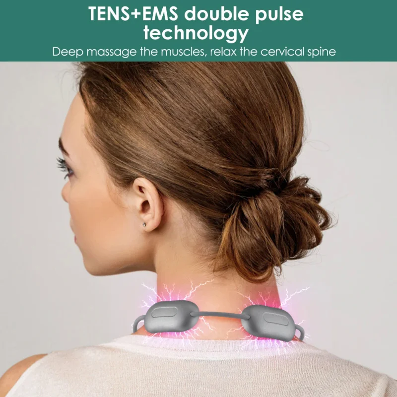 EMS Smart Electric Neck Massager Necklace Cervical Massage Tool TENS Pulse Heating Therapy Shoulder Pain Relief Neck