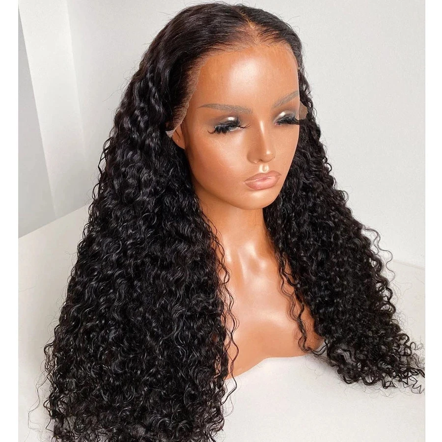 30 Inch Long Glueless Synthetic Deep Curly Lace Front Wigs with Baby Hair 180Density Lace Black Color Wigs for Black Women