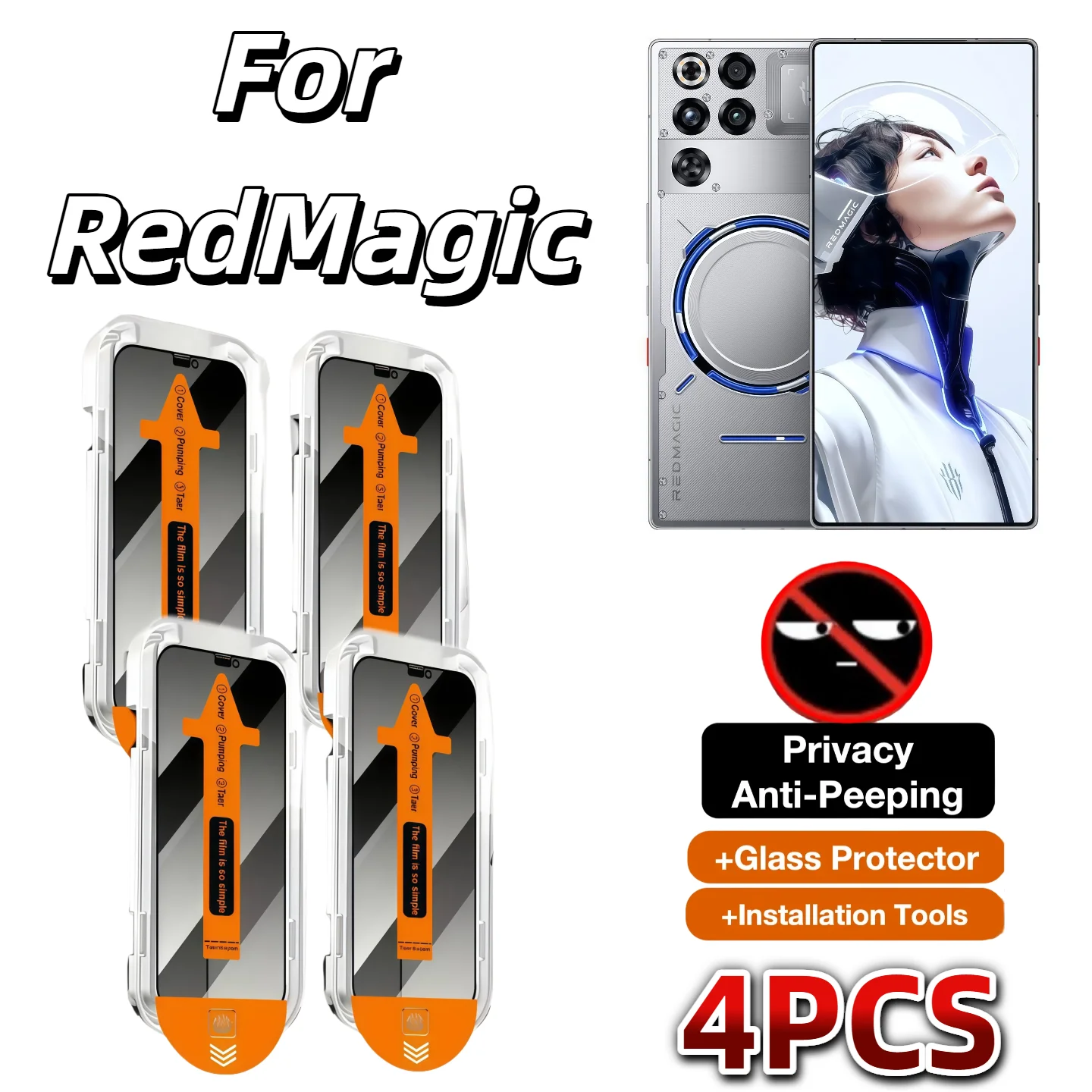 

4PCS Privacy Tempered Glass Screen Protector for ZTE Nubia RedMagic 8/8S/9/9S/10/10S/11 Pro Ultrasonic Dust-Free Bubble-Free