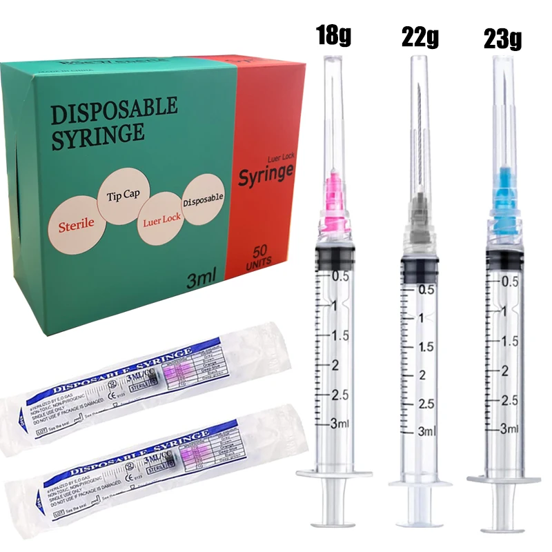 50pcs 3ml Luer Lock Syringes with 18G 22G 23G Stainless Needle For Pet Farm Animal Scientific Labs Tools Industrial Adhesive