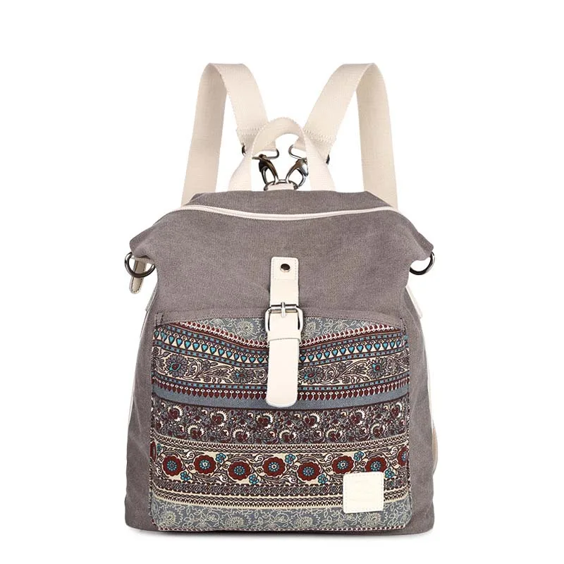 Ethnic Style Flower Embroidery Girl School Backpack Purse Women Ladies Fashion Casual Lightweight Shoulder Bag Travel Daypack