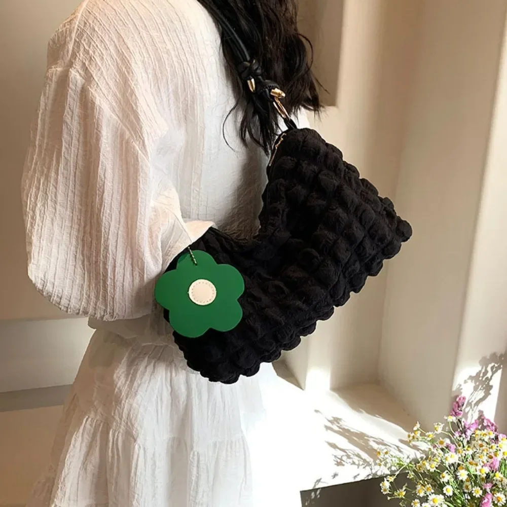 Fashion Crossbody Bag With Pleated Design Embroidered Plaid Shoulder Bag Underarm Bags Simple Large Capacity Quilted Tote Bags