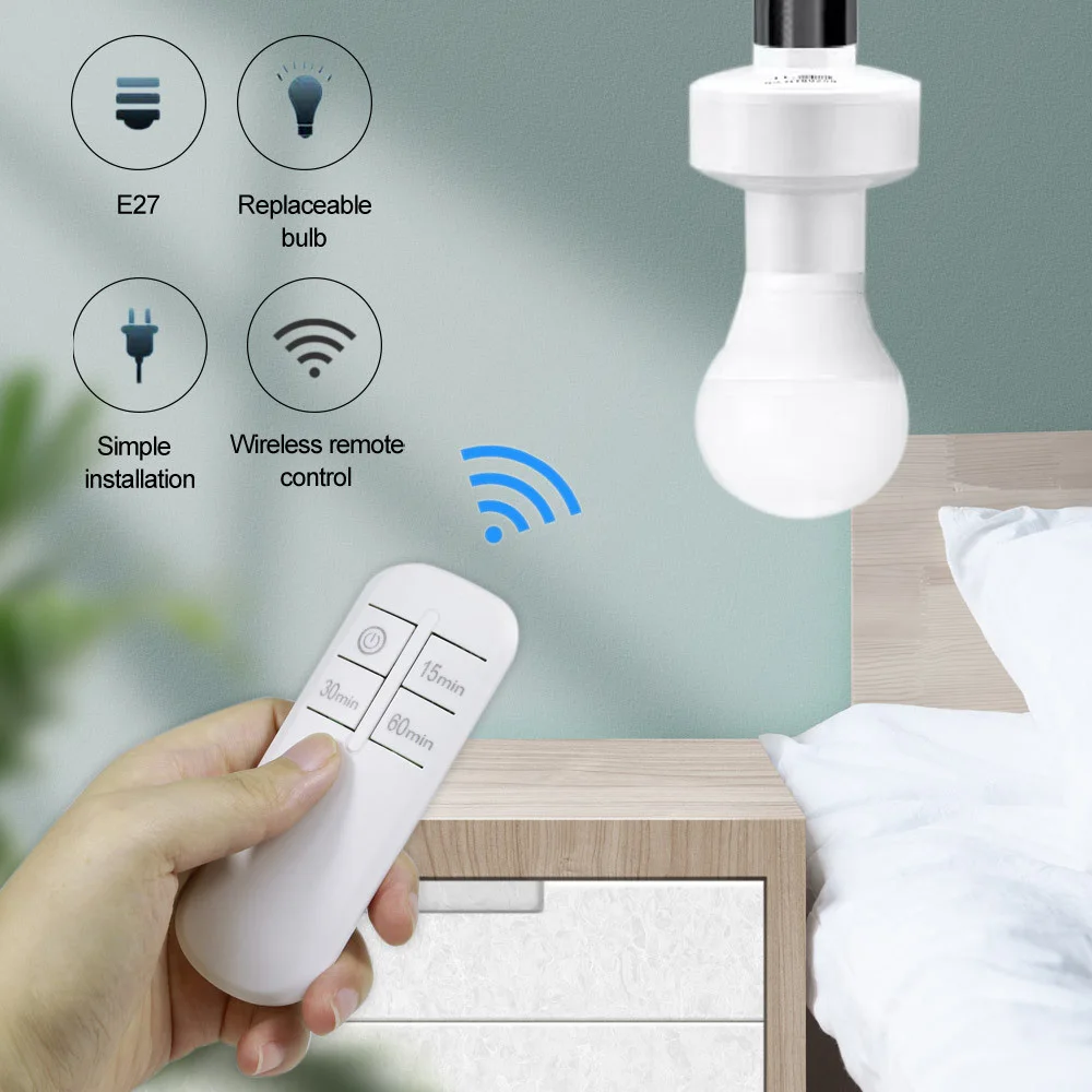 Wireless Remote Control Smart Timer Switch E27 to E27 Lamp Holder 110V 220V House Light Switch Baby Room Bedroom Timer Switch