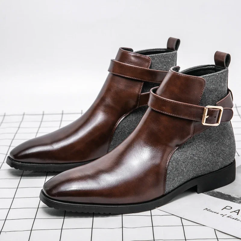 Ankle Men Boots Fashion Men Shoes Top Quality Zipper PU Leather Comfortable Casual Boots Business Size 38-48