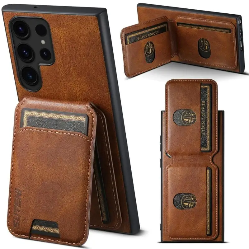 For Samsung Galaxy S22 S23 S24 Note 20 Plus Ultra Leather Wallet Card Slots Bag Invisible Holder Seismic Protective Phone Case