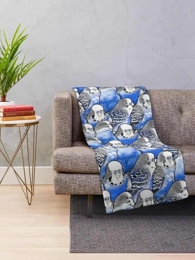 Budgie Blue Pattern Throw Blanket Flannel Fabric Bed Fashionable Hair Thins Blankets