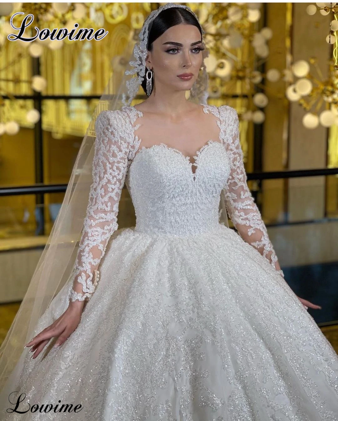 New Modern Heavy Beaded Wedding Dresses A-Line Long Sleeves Chapel Wedding Gowns For Women Vestido De Casamento Bridal Gowns