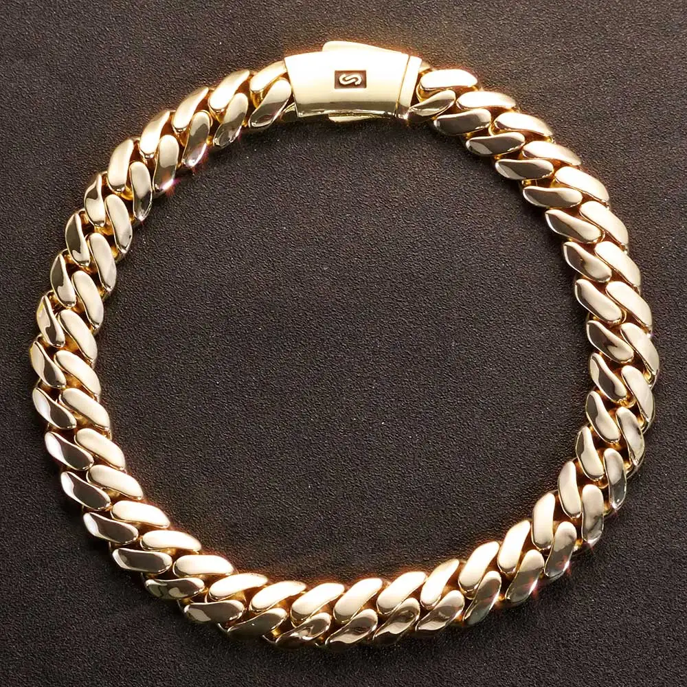 

HHIOK Customized 20mm Monaco Bracelet 14K Gold Plated Smooth Buckle High Quality Hip Hop Miami Cuba Bracelet For a Good Friend