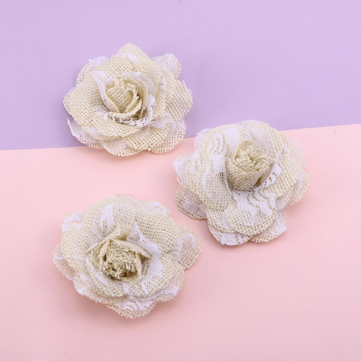 

5pcs Rose Lace Flowers 6X6Cm Vintage Jute Handmade Decorations Wedding Party Diy Craft Centerpieces Hessian Lightweight