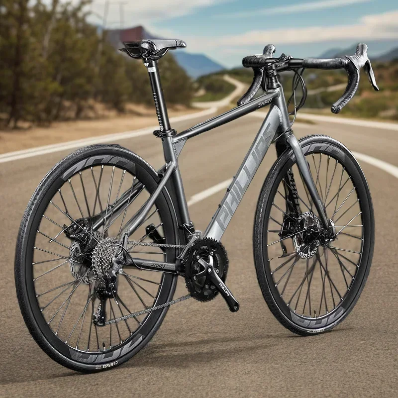 

700c Bent Handlebar Road Bike 27 Speed Road Racing Bike Hand-converter Double Disc Brake Aluminum Alloy Frame Adult City Bicycle