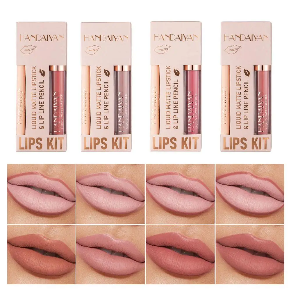 ความงาม Lipliner Lip Glaze ชุดกันน้ํา Non Stick ปากกํามะหยี่ Liner Cup Up Lip ผลิตภัณฑ์ของขวัญผู้หญิงสีแดง Matte ชุด Make K4s2