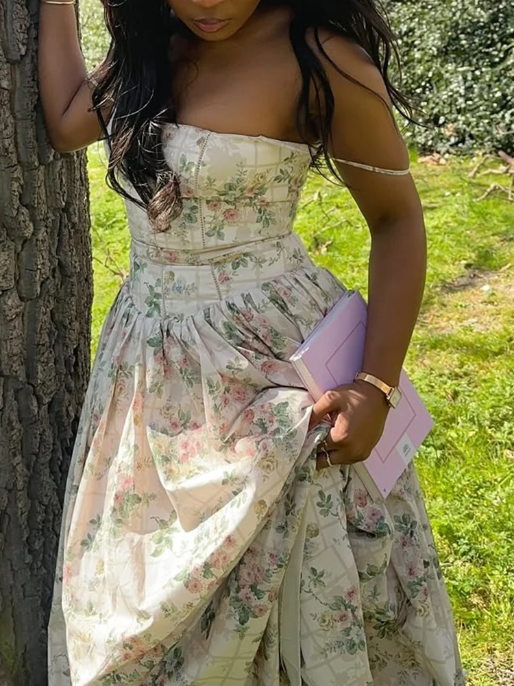 Summer Spring Floral Printed Women's Dress Elegant Retro Boho Party Dresses Elegant Vinatge A-line Maxi Vestidos 2025 New In