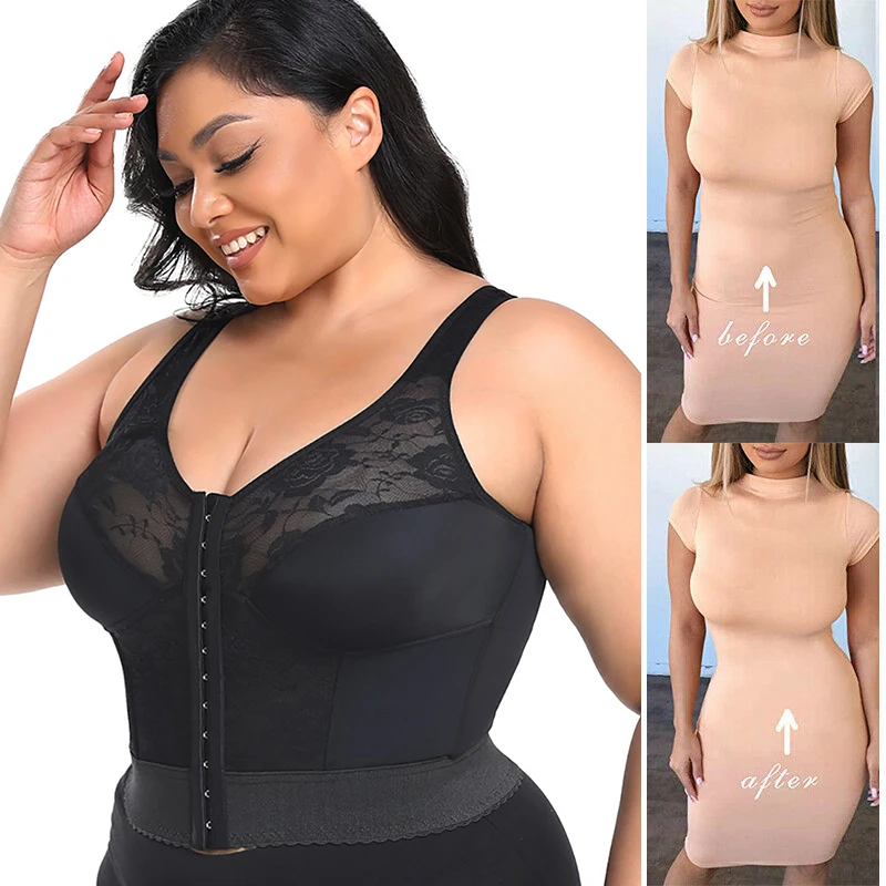 Front Closure Bra Vest Plus Size Women Slimming Corset Tummy Control Fajas Back Support Shapewear Tank Top Hourglass Body Shaper