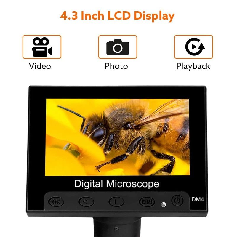 1000X Digital Microscope 4.3'' USB Magnification 1080P HD Electronic Microscope Camera with 8 LEDS for Phone Repair Soldering