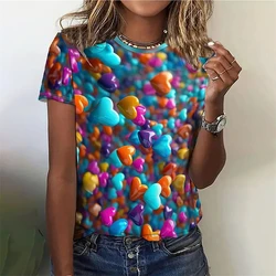 3D Colorful Love Heart Print T Shirt Pretty Women's Clothing Ladies Fashion Casual TShirt Girls Oversized Short Sleeve Tops Tees