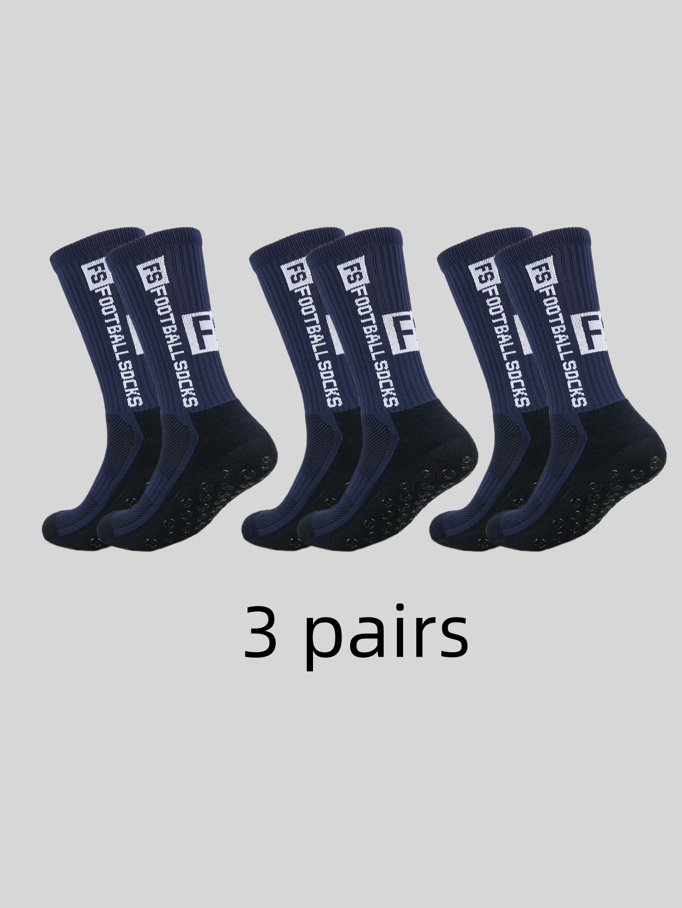 3 pairs of anti slip, sweat and odor resistant FS football sports socks with adhesive points